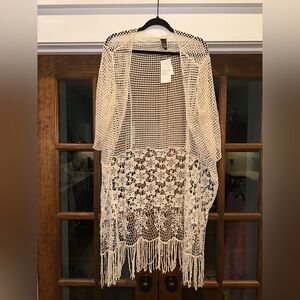 NWT‎ Raj One Size Cream Crochet Fringe Cardigan